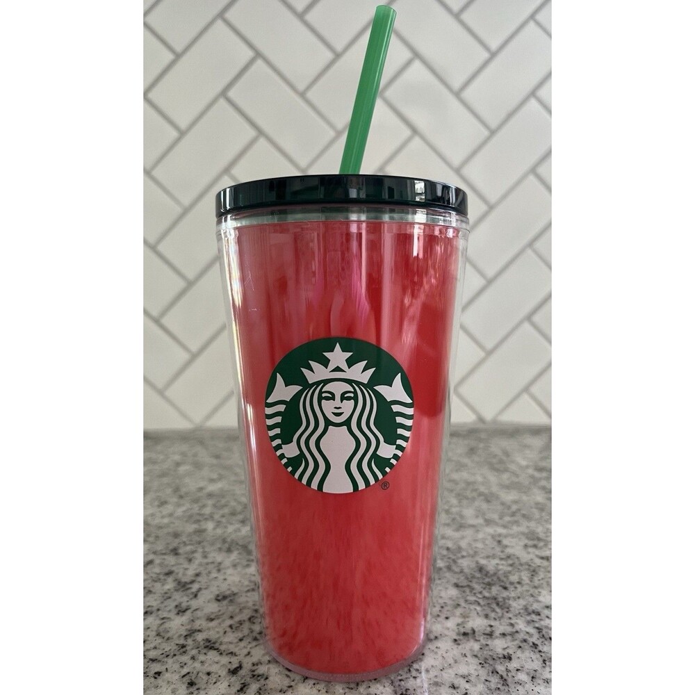 Starbucks 16 oz Red Cold Cup Tumbler Green Straw Siren Logo 2025